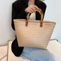 minimalist khaki beach hand bags knitting shopper handbag tote large straw bag for women summer
