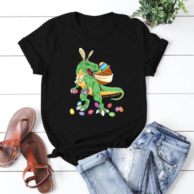 

Счастливая Пасхальная футболка с динозавром, забавная футболка на Пасхальный день, Весенняя Праздничная Женская одежда, футболка с динозав...