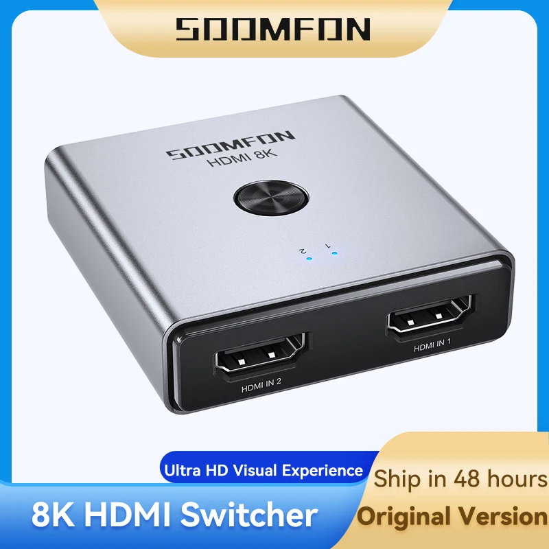 

SOOMFON HDMI 2.1 Switch 8K 60Hz High-Speed 2 in 1 Out Bi-directional HDMI Switcher For Apple TV PS5/PS4 Xbox Projectors Monitor