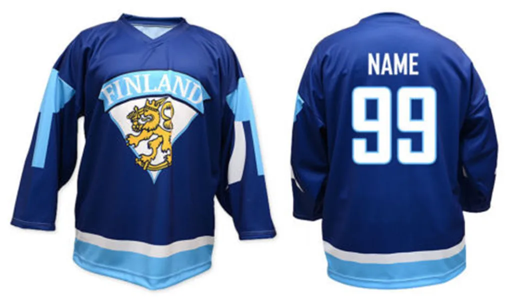 

Команда Финляндия белая синяя хоккейная Джерси вышитая по индивидуальному заказу любой номер и имя Джерси