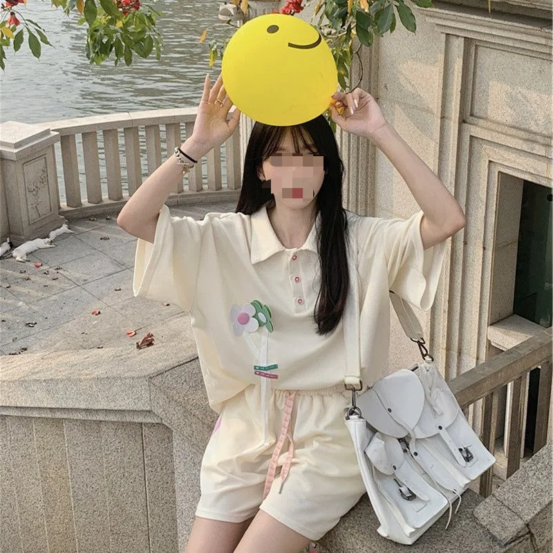 Повседневный Спортивный комплект для женщин летняя свободная футболка с