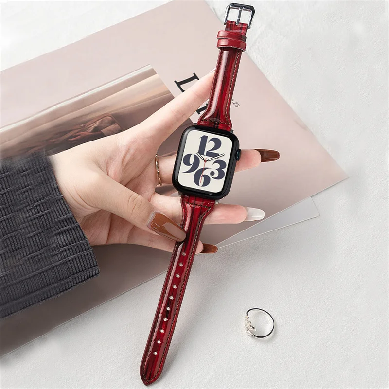 

Ремешок кожаный для Apple iwatch Band 42 38 41 мм 45 мм 40 44 мм, браслет для часов Ultra 8 7 6 SE 5 Correa Rainbow Halo, крашеные браслеты