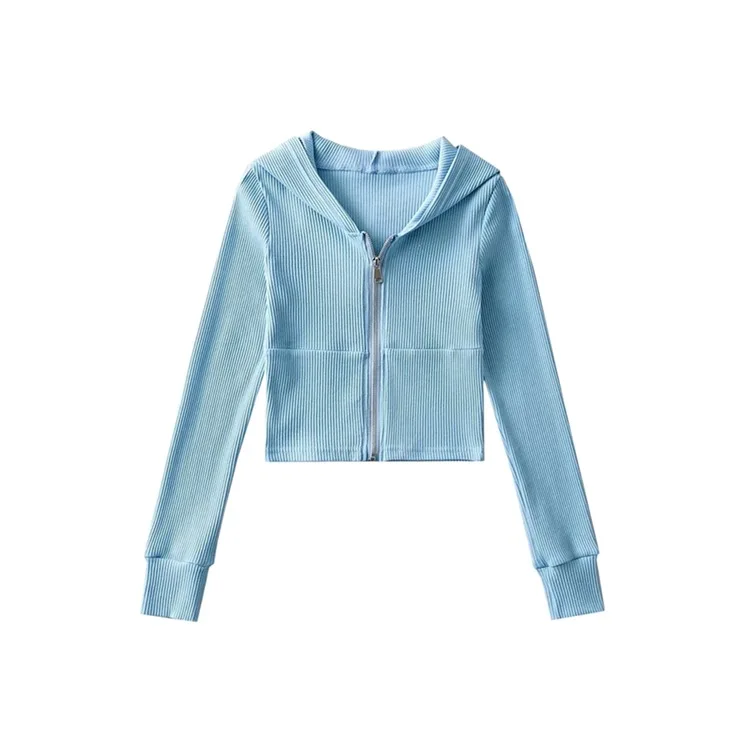 

Весенняя одежда 2022, повседневный короткий спортивный топ с высокой талией, Ретро кардиган с открытым пупком и капюшоном на молнии, футболка,...