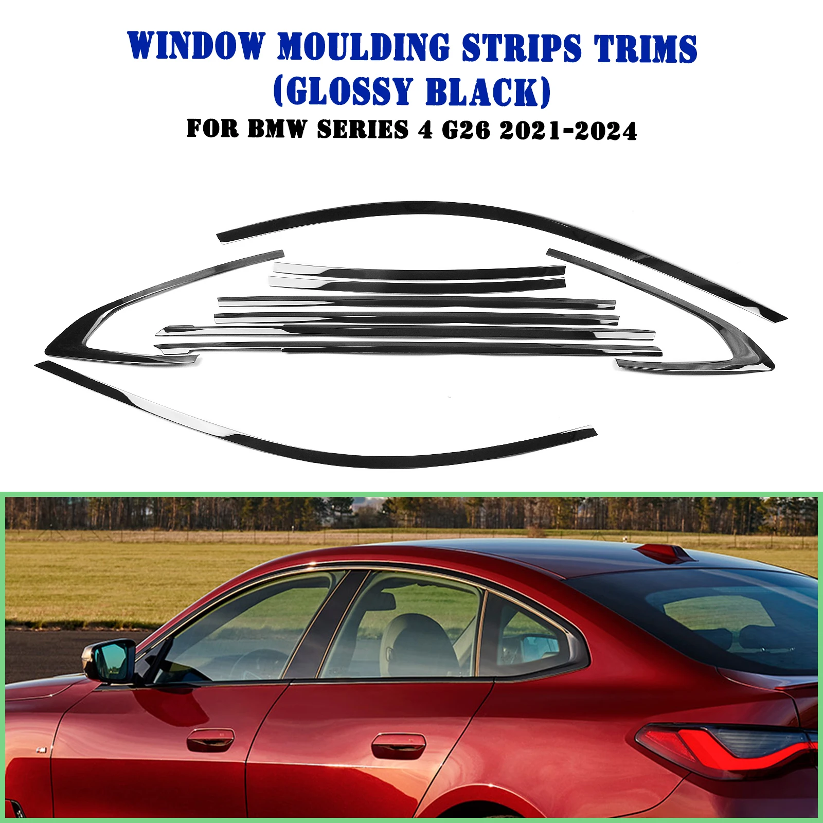 

Для BMW 4 серии G26 2021-2025 4-дверная декоративная полоса для внешнего окна, молдинг, уплотнитель, декоративная уплотнительная лента