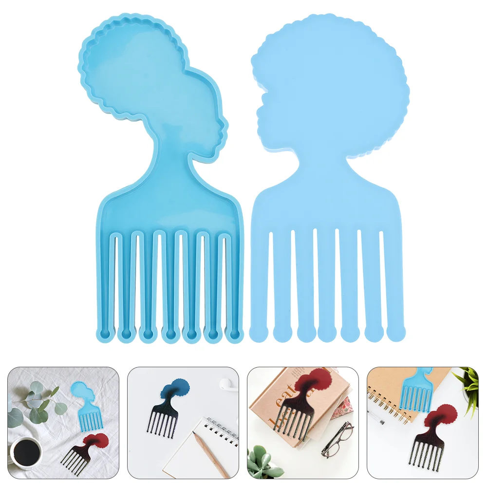 

2 Pcs Comb Silicone Mold Large Molds Die Reverse Mould Human Head Afro Silica Gel Manual Miss DIY