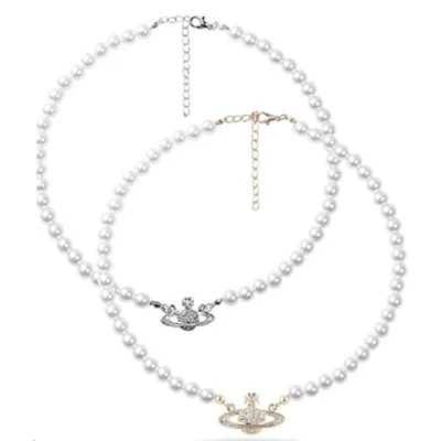 

Diamond Pendant Pearl Necklace Adjustable Metal Chain Pearl Beaded Chocker Necklace Classical Jewelry Pearl Necklace