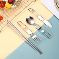 stainless steel cutlery tableware flatware long cookware spoon utensil picnic camp spork fork backpack set combo fold knife