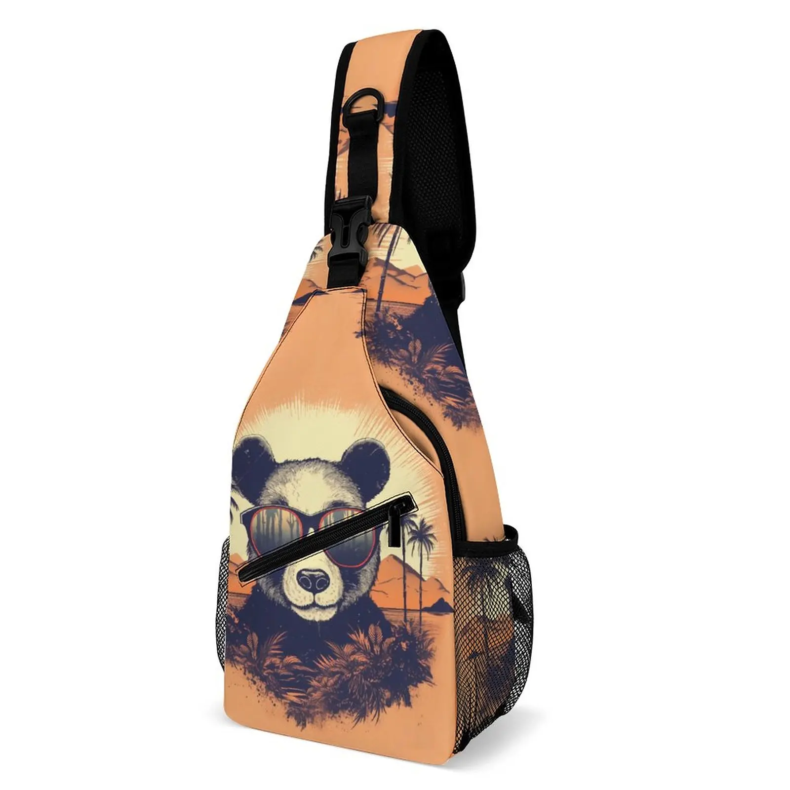 

Panda Chest Bags Men Retro Sunset Animals With Sunglasses Shoulder Bag Stylish Print Crossbody Bag University Fishing Sling Bags