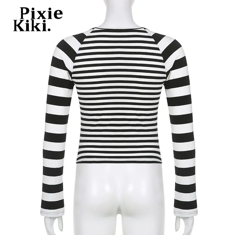 Футболка женская полосатая с вышивкой в виде звезд Y2k |