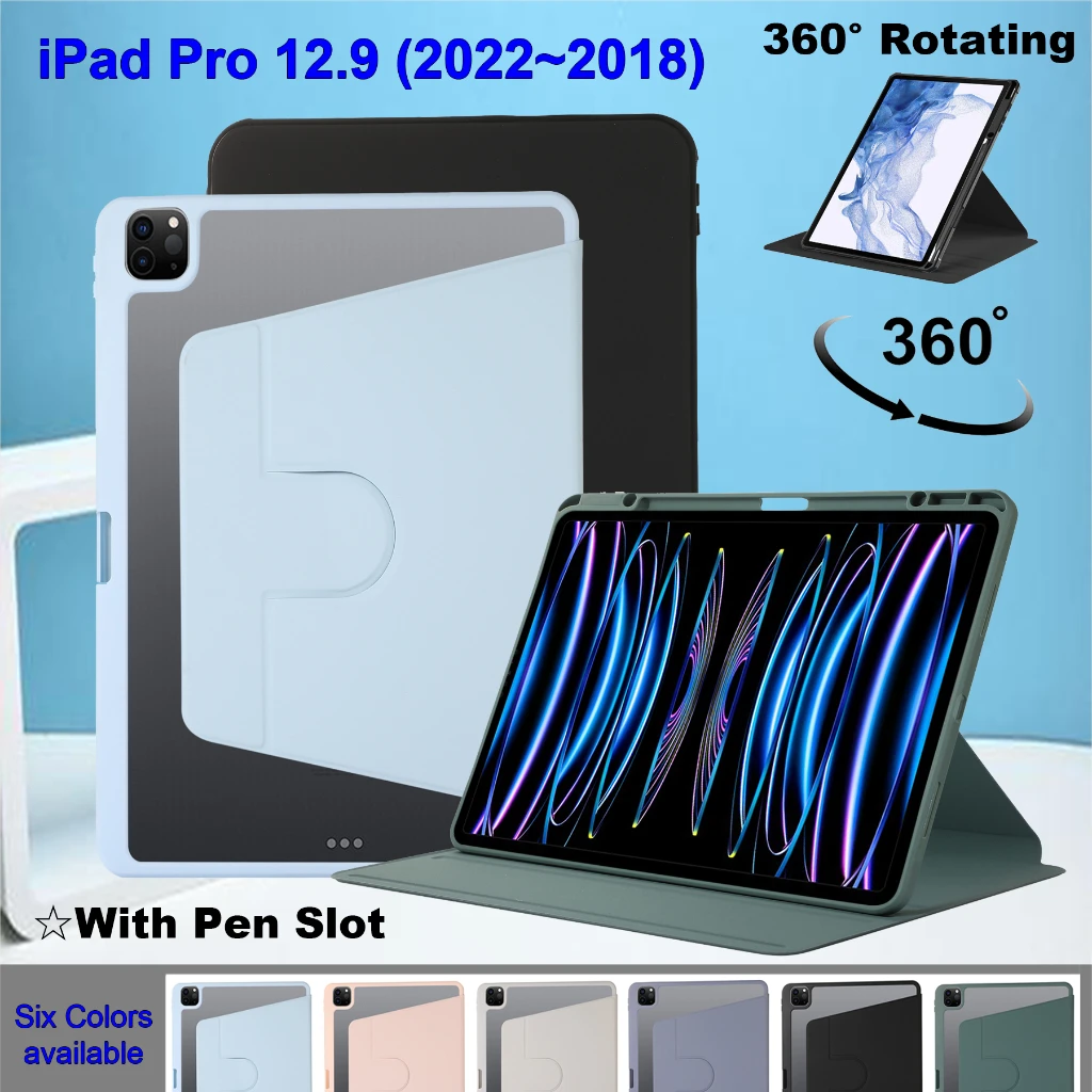 

For iPad Pro 11 12.9 10.5 10.2th Air5 Mini 6 generation Fashion 360° Rotating Acrylic Clear Cover Protective Flip Tablet Case