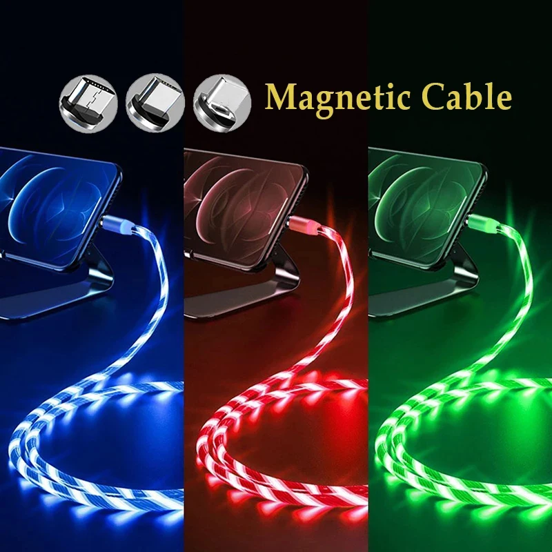 

3 In1 Magnetic Luminous Lighting Charging Cable Mobile Phone Cable USB Type C Cable For Xiaomi Samsung LED Micro USB C Wires