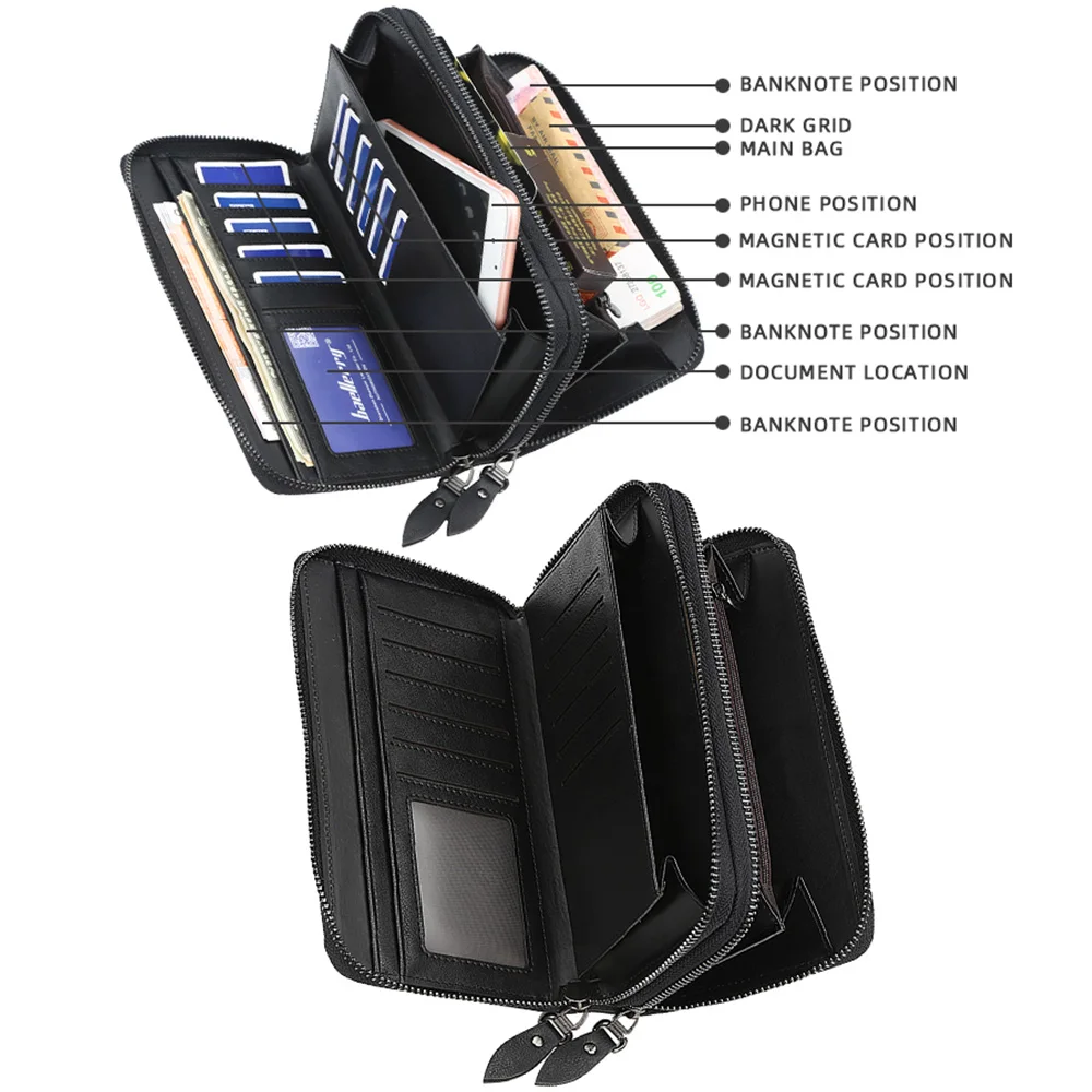 Baellerry Men's Long Purse Men Wallets Double Zipper Men Clutch Wallets Business Large Capacity High Quality Brand Male Purse