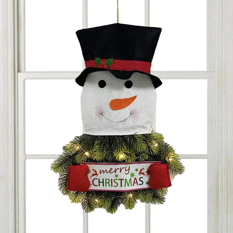 

Light Up Snow Man Wreath Realistic Santa Claus Pendant Wreath With Lights Theme Party Ornament For Hallway Porch Dining Room