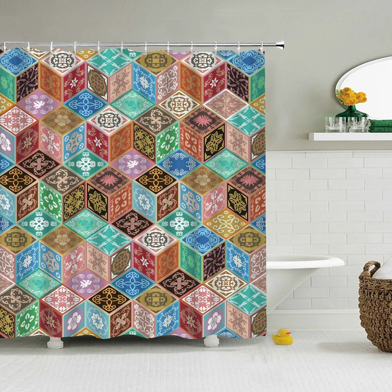 

Занавеска для душа в богемном стиле, водонепроницаемая занавеска для ванной занавеска из полиэстера с 3d рисунком, с крючками, для ванной, до...