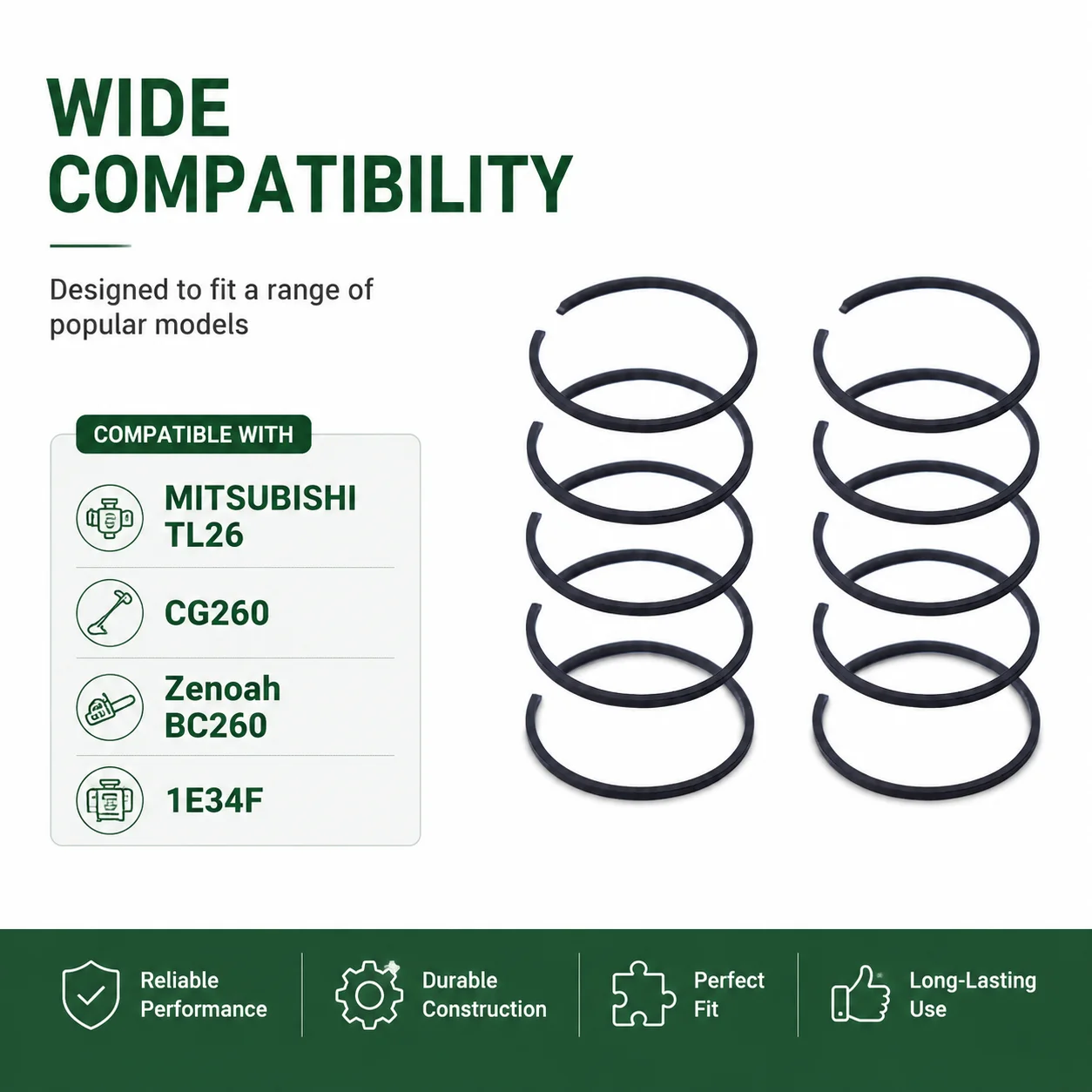 Фото Комплект поршневых колец 34 мм x 1,5 мм 26 куб. см, замена для MITSUBISHI TL26 CG260 Zenoah BC260 1E34F, запчасти для кусторезов и триммеров №4