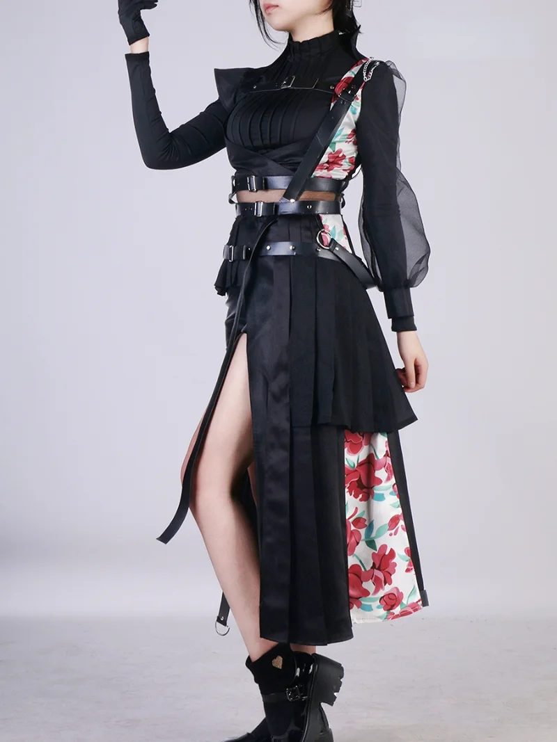 

Юбка из эластичной кожи и шифона для женщин и девочек