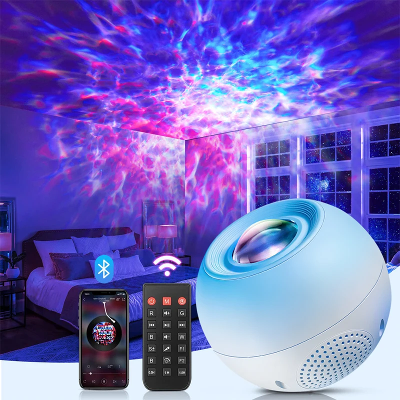 Water Ripples Galaxy Light Projector Starry Sky Night Light Bluetooth-Speakers Led Lamp Home Gaming Room Bedroom Decoration Gift