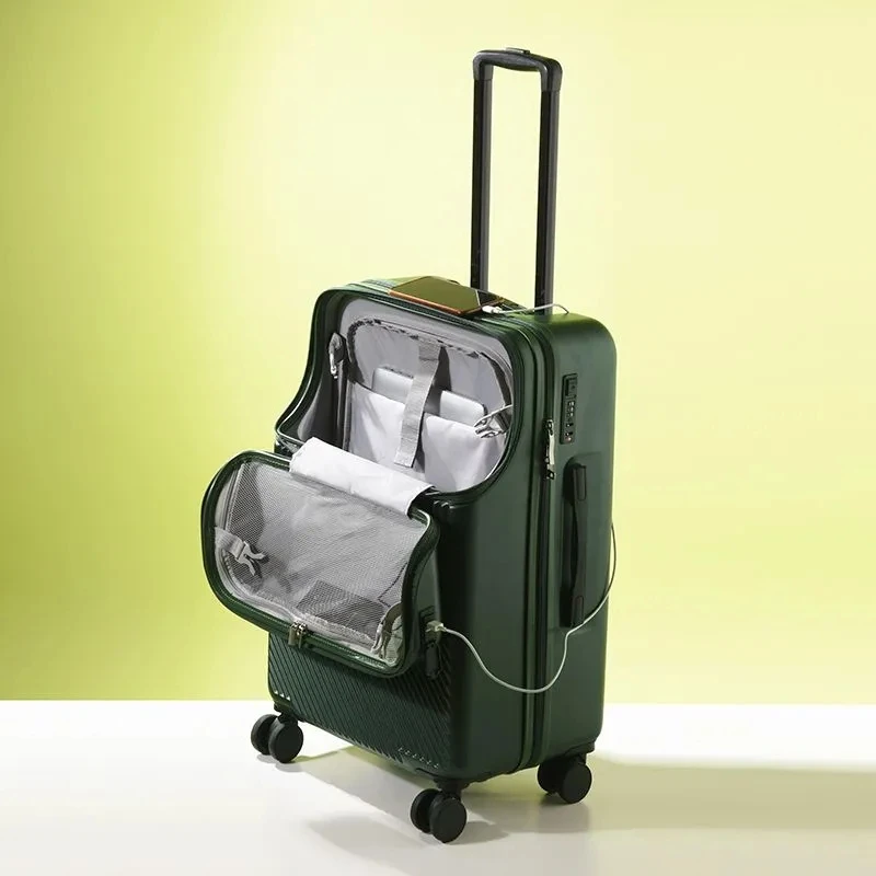 Front opening USB Rolling Luggage Spinner 20 inch light Suitcase Wheel Cabin Trolley Women's Handbag Travel Bag mala de viagem
