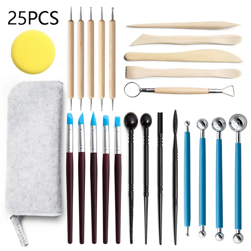 

Pottery Tools 25-piece Set, Clay Dot Painting DIY Handmade Auxiliary Carving Knife, Storage Bag