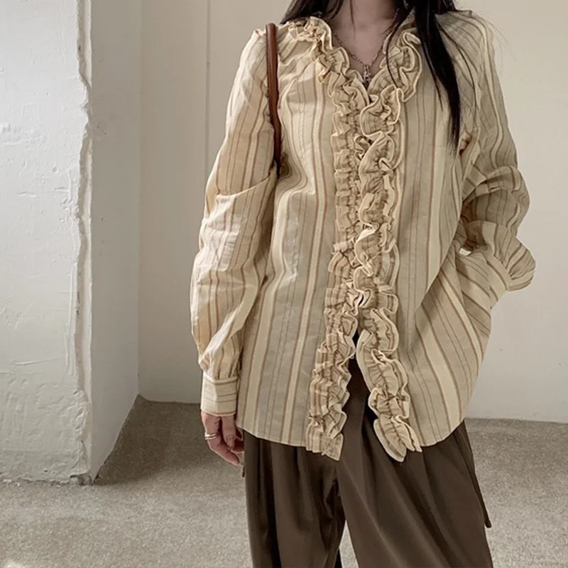 Женская рубашка полосатая Maillard с v-образным вырезом и длинными рукавами