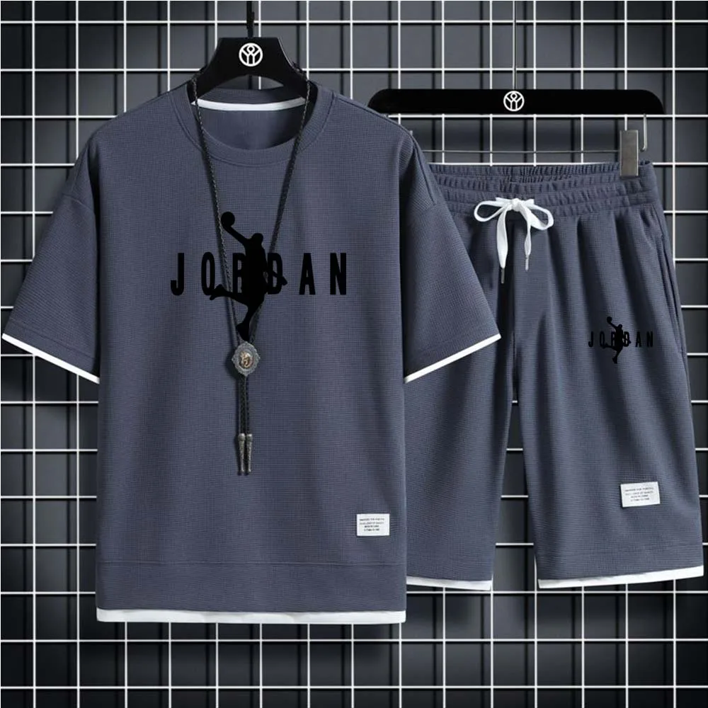 Summer Popular Men's T-shirt+Shorts Suit Men's Sports Suit Brand Printing Casual Fashion Short-sleeved T-shirt Set Men Clothing