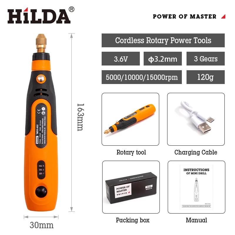 Миниатюрная электрическая дрель Hilda 3 6 В зарядка через USB | Автомобили и мотоциклы