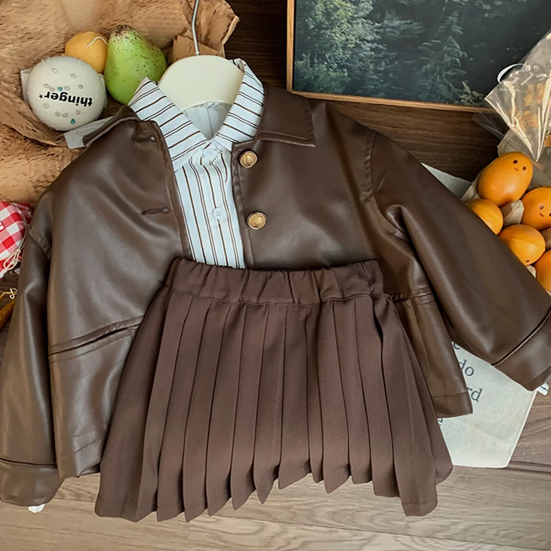 

Демисезонная плиссированная юбка для девочек, детские шорты для малышей, детская юбка, модные брюки в стиле преппи, коричневая Женская юбка