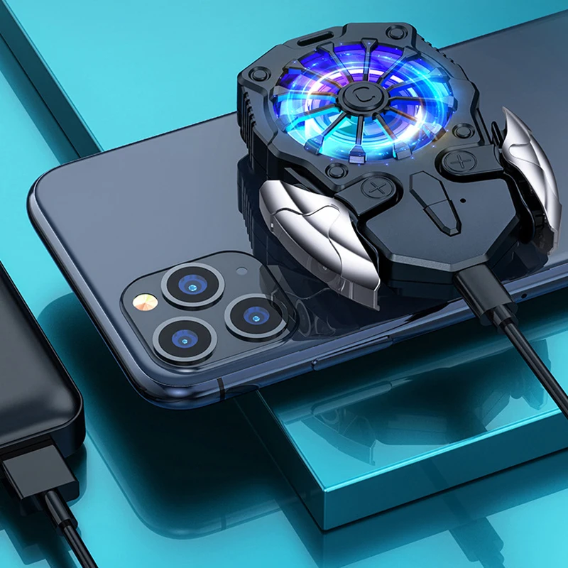 

Universal Portable Gaming Mobile Phone Cooler RGB Lighting Effect Cooling Fan Radiator With Game Operation Buttons Heat Sink