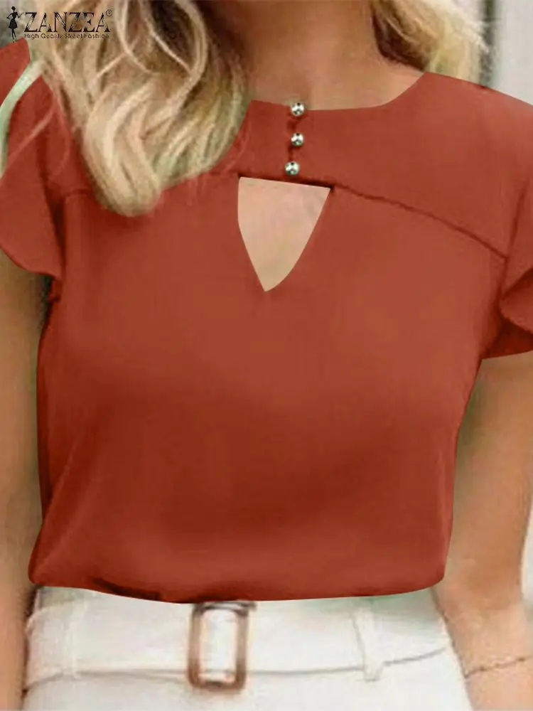 

ZANZEA Woman Fashion Tunic Tops Summer Elegant OL Blouse Short Sleeve O-Neck Shirt Female Casual Solid Party Chemise Oversized