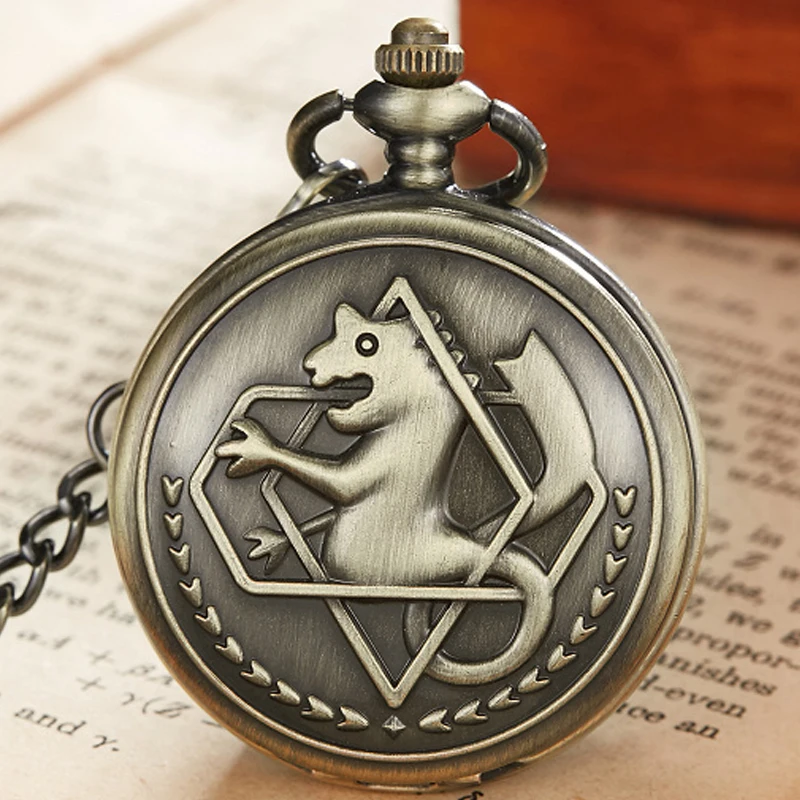 Vintage Fullmetal Alchemist Mechanical Pocket Watch Man Cosplay Edward Elric Anime Design Male Pendant Necklace Chain Clock Gift