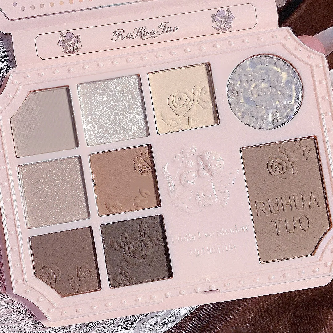 

9 Colors Rose Eyeshadow Palette Pearly Matte Glitter Eyeshadow Blush Highlighter Bronzer Pallete Shiny Eye Pigments