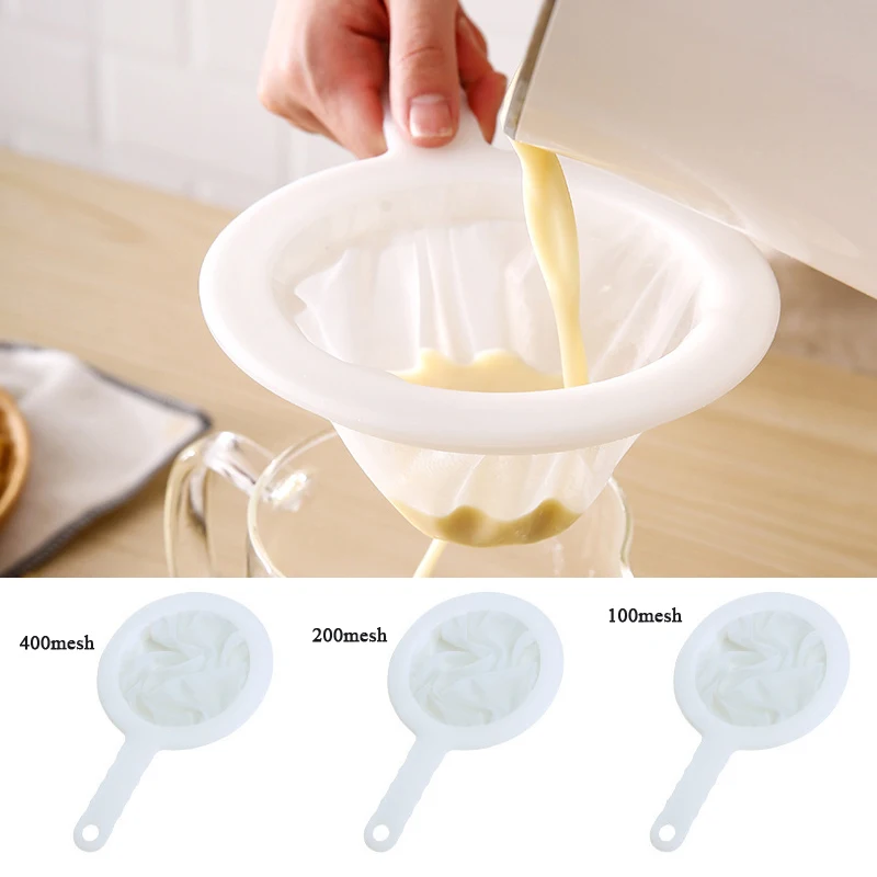 

Kitchen Soy Milk Coffee Filter Bags Reusable Nylon Mesh Strainer Milk Yogurt Filter Spoon Tea Wine Juice Colander Sieve Mesh