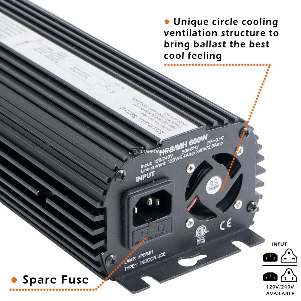 Электронный балласт US Model HPS/MH Grow Light 1000 Вт, гидропоника, регулировка яркости, охлаждение вентилятором.