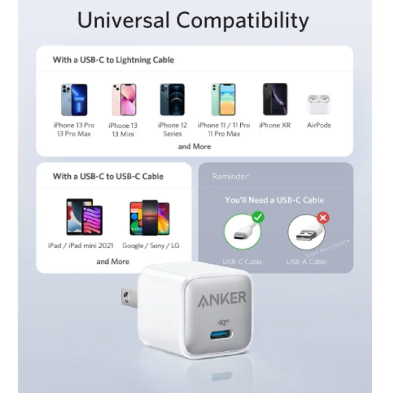 Anker Nano Pro 20 Вт PIQ 3 0 прочное компактное быстрое зарядное устройство USB C для iPhone 13/13
