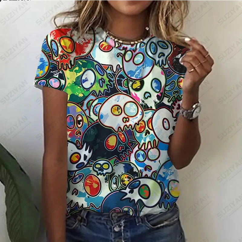 

Hot Selling Women's Short Sleeve Round Neck T-shirt Temperament Casual Loose Large Top Street Fragmented 3D Printed Women's Top