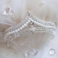 baroque retro gold crystal pearl bridal tiaras crown geometric rhinestone pageant diadem bride headband wedding hair accessories