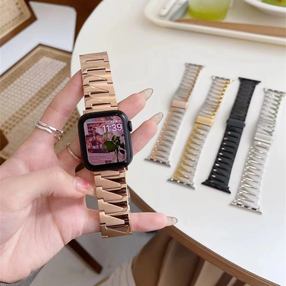 

Ремешок из нержавеющей стали для iWatch Series 7 6 5 4 3 2, металлический браслет для Apple Watch Band 45 мм 41 мм 44 мм 40 мм 42 мм 38 мм