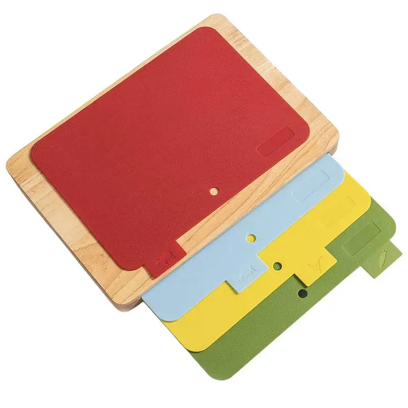 

Wood Cutting Board 4 Color-Coded Flexible Cutting Mats With Food Icons Set Non-Slip BPA Free Chopping Board Mats For Kitchen