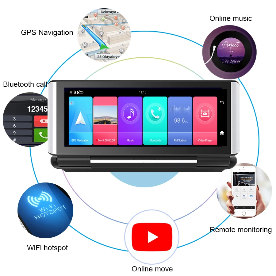 7-дюймовый Android 8.1 Автомобильное зеркало заднего вида DVR 4G Dash Cam GPS-навигация ADAS 1080P