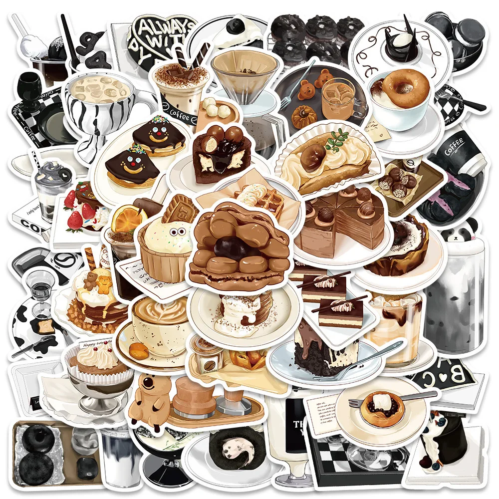 

10/30/50Pcs Cute Afternoon Tea Bread Coffee Stickers Toy DIY Kids Scrapbook Notebook Suitcase Phone Laptop Guitar Fridge Sticker