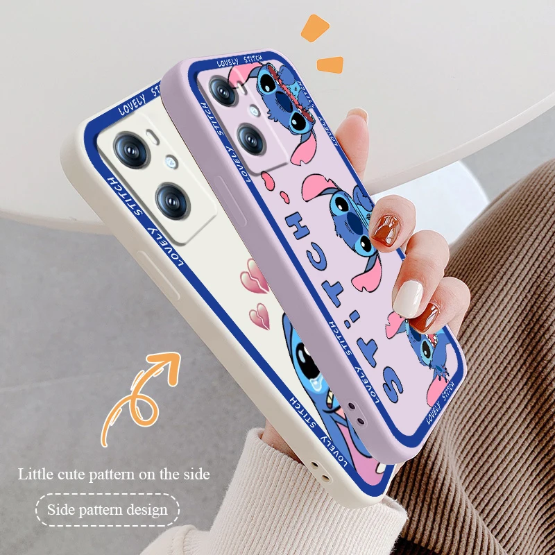 

Disney Lilo & Stitch Cartoon Liquid Rope Phone Case For OPPO A96 A94 A93 A77 A76 A74 A72 A57 A53S A16 A9 Find X5 X3 Lite F21 5G