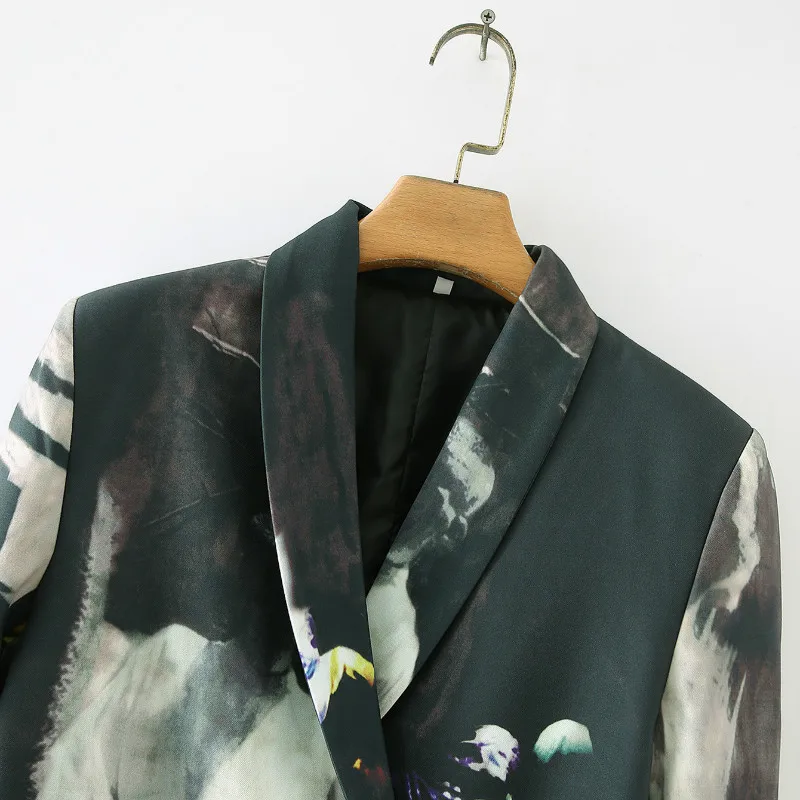 2023 Women Tie-dyed Printed Blazer Tide V-neck Double Breasted Long Sleeve Temperament Blazer Coats Spring Autumn New Fashion