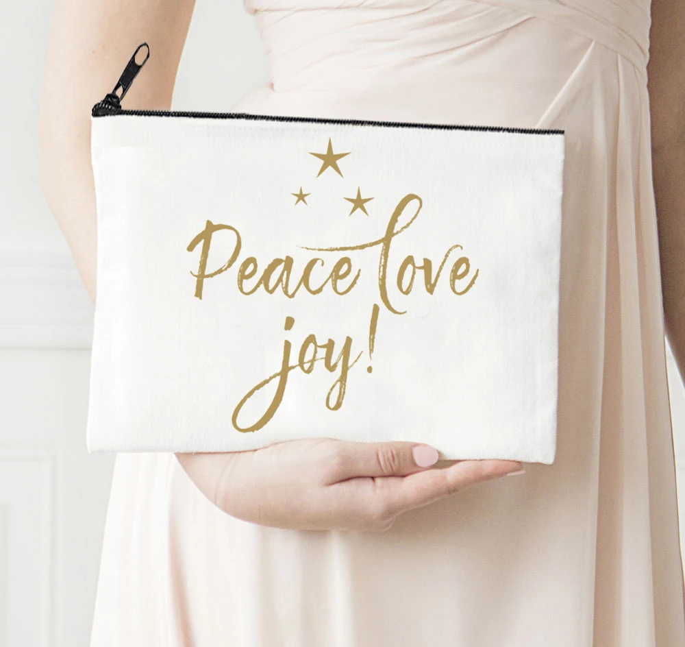 

Peace Love Joy Make Up Bag Merry Christmas Custom Makeup with My Logo Letter Zipper Cute Purses Girls Love Purses