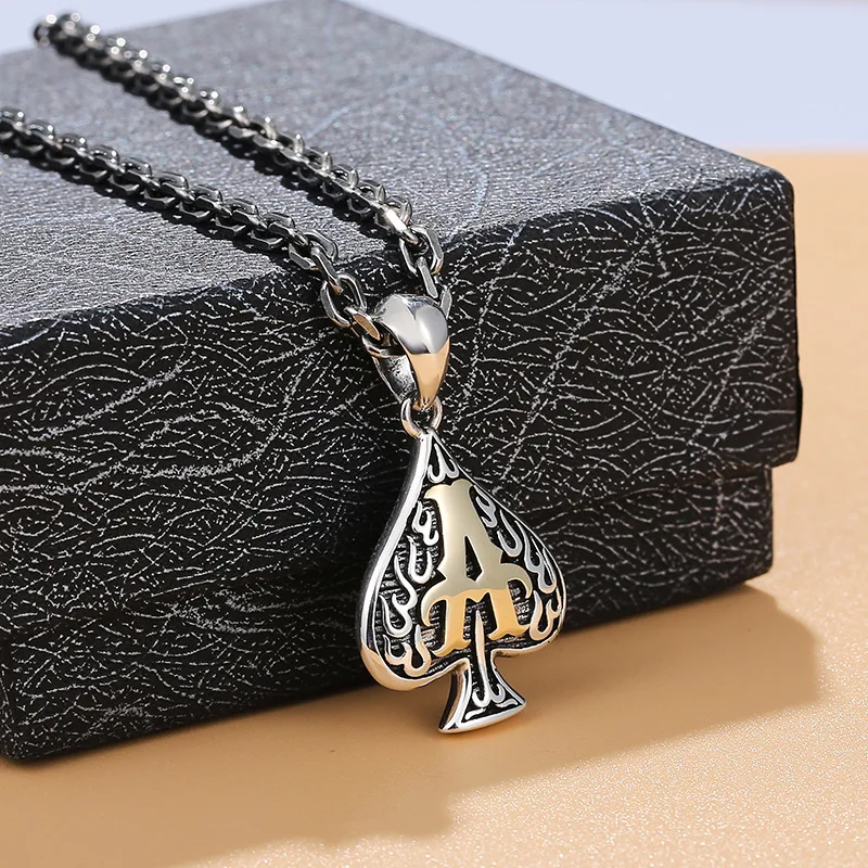 

Men's New Vintage Trend Spades A Engraved Alphabet Pendant Necklace Casual Fashion Banquet Jewelry Birthday Gift Jewelry
