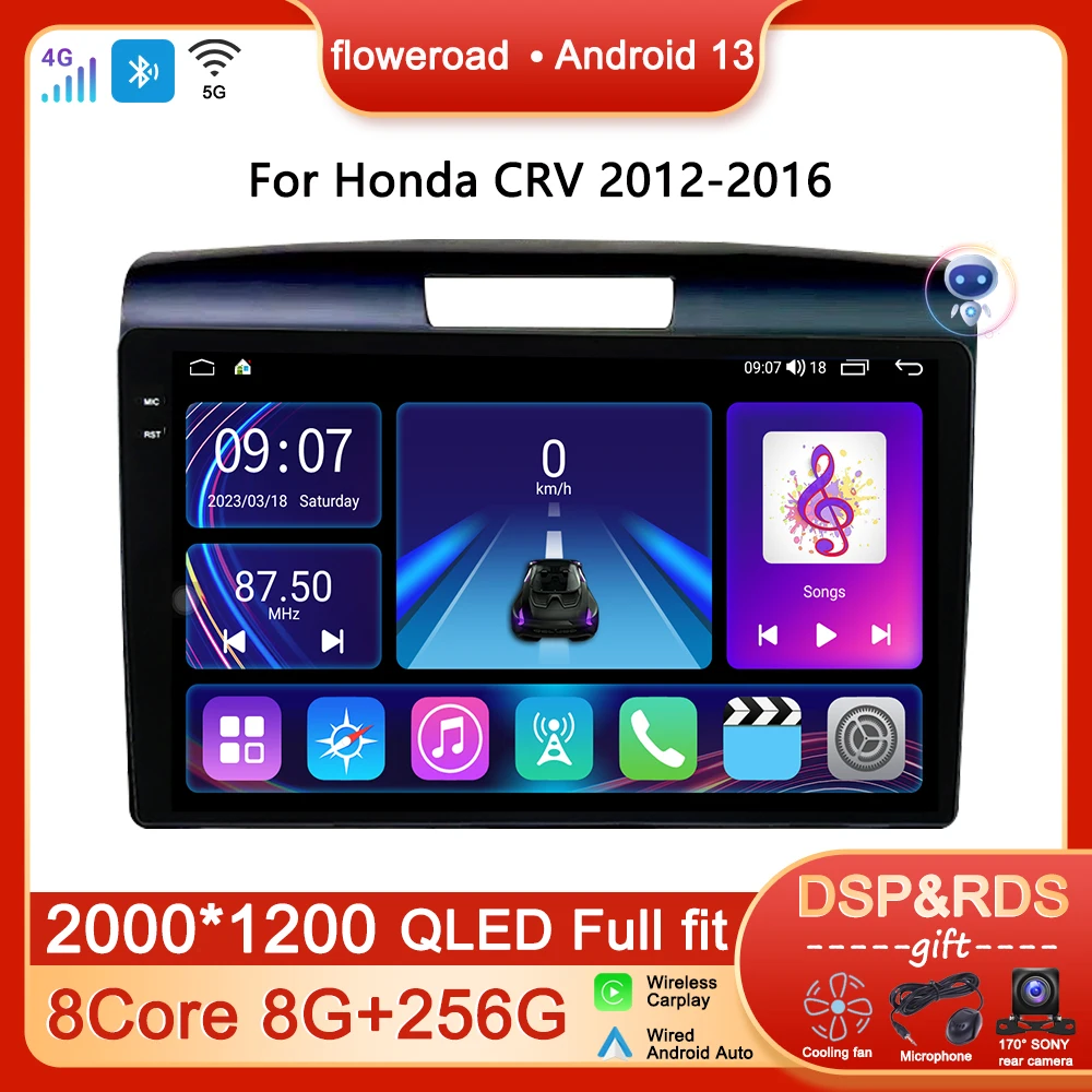 

Автомагнитола 2DIN, мультимедийный проигрыватель на платформе Android для Honda CRV 2012-2016, GPS-навигация, головное устройство Apple Carplay, Bluetooth, 4G