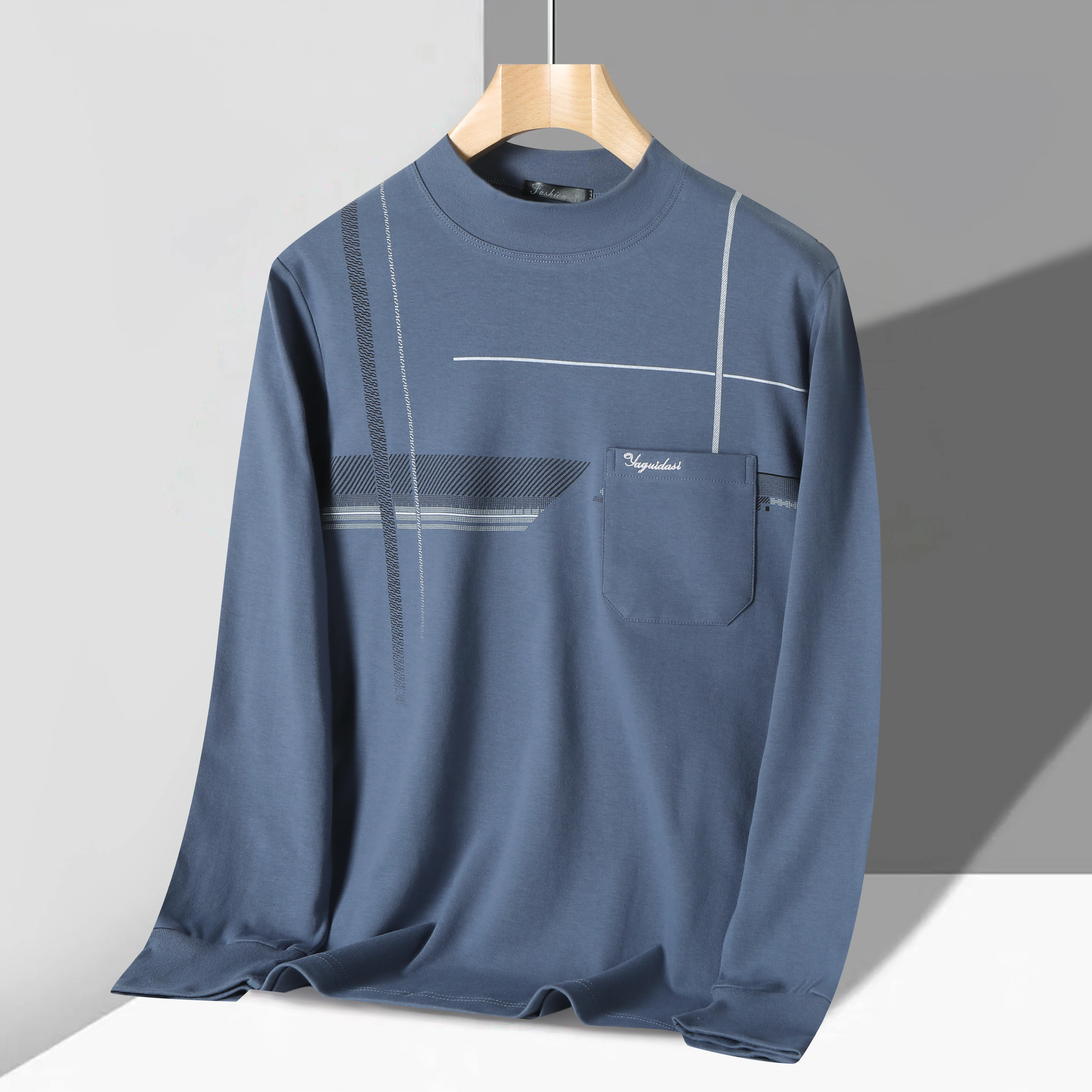 

Men's All Cotton Dad Polo Neck Long Sleeve T-shirt Spring and Autumn Mid aged Loose Polo Shirt Grandpa Top Bottom Shirt