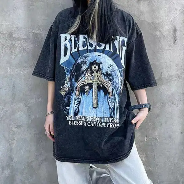 

Винтажная футболка в стиле Хай-стрит в стиле хип-хоп, уличная одежда с принтом старого Креста, футболка с коротким рукавом для мужчин и женщин, свободные летние топы