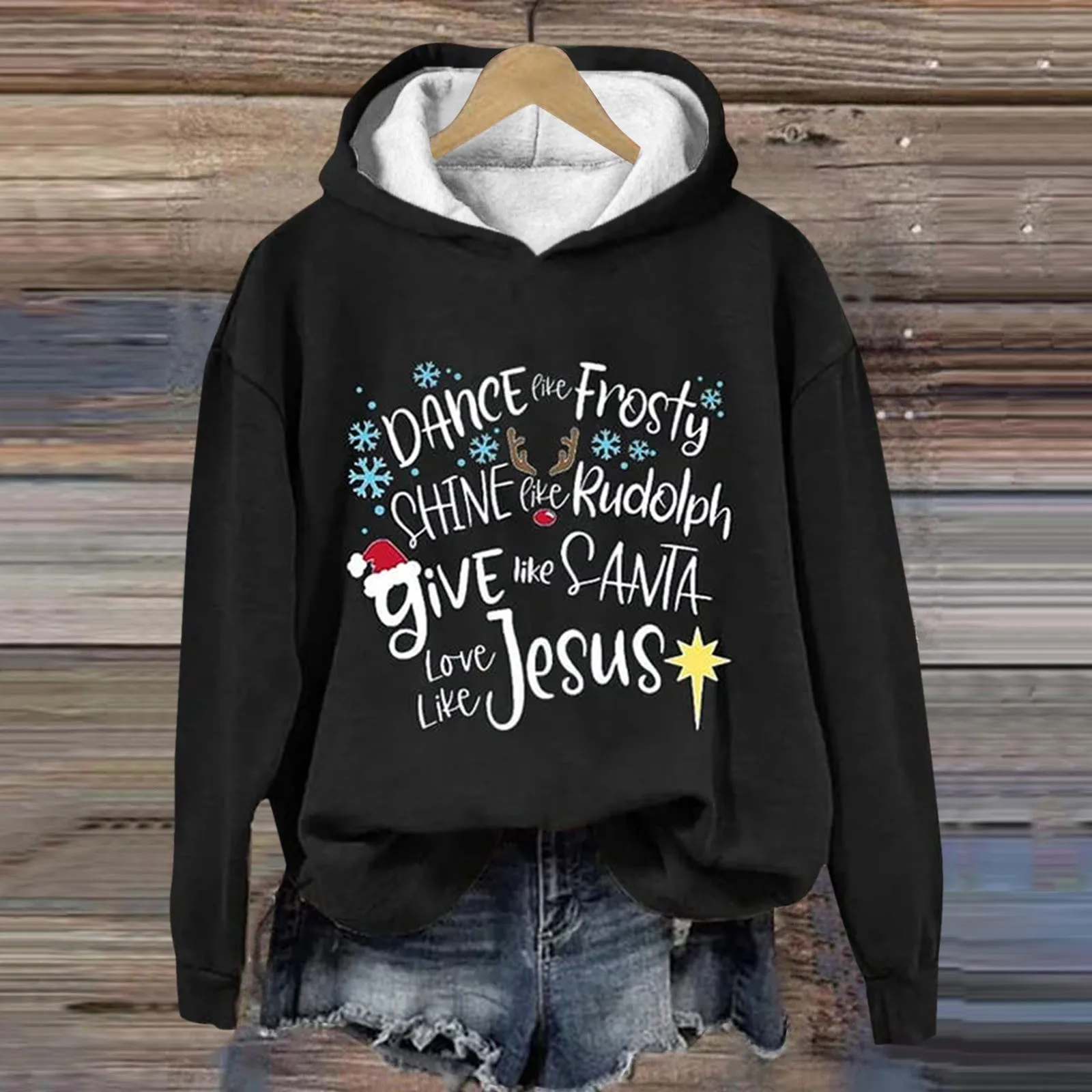 

Women's Merry Christmas Printed Sweatshirt Fleece Hoodies Long European Style Autumn Spring Egirl