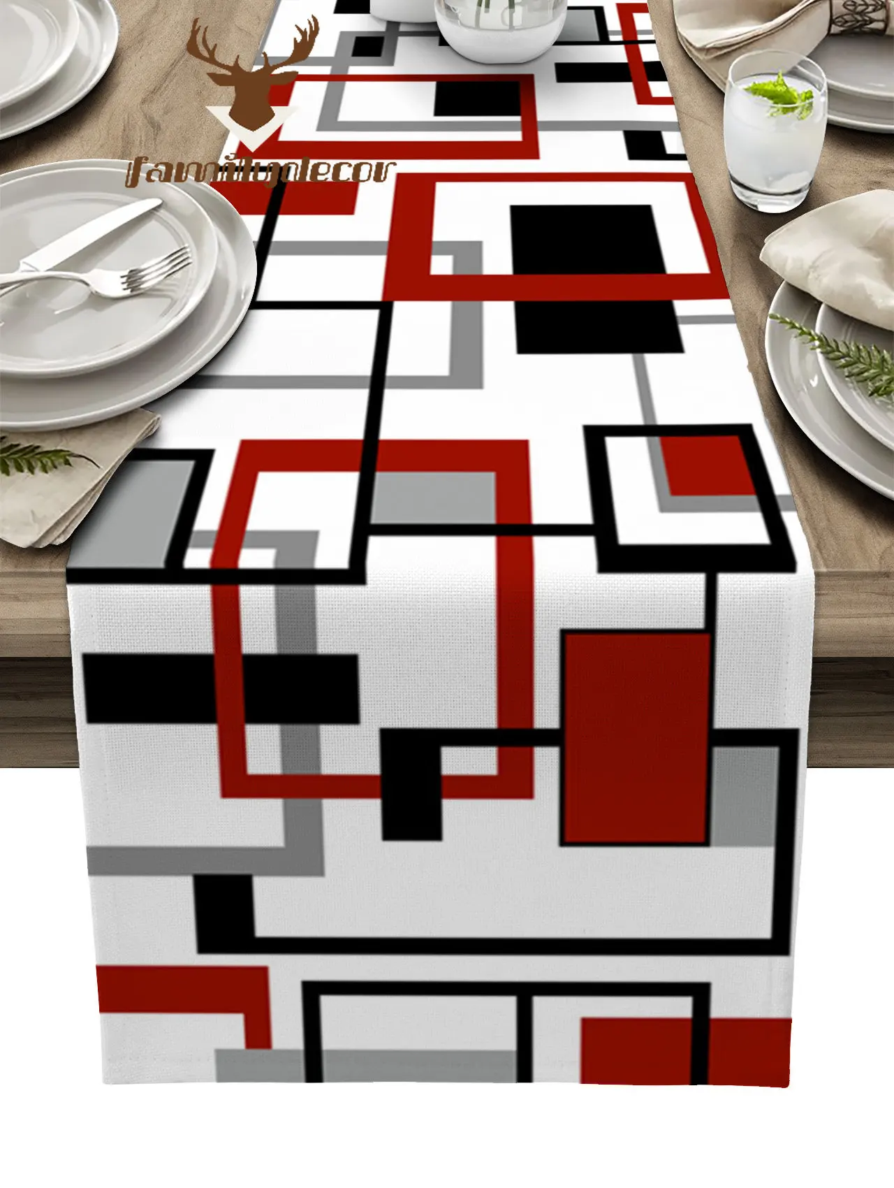 

Nordic Retro Medieval Geometric Abstract Red Table Runner Home Wedding Table Mat Centerpieces Decoration Dining Long Tablecloth