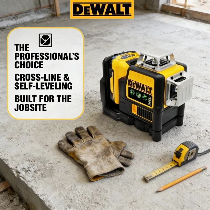 Фото Лазерный нивелир DEWALT 20V MAX с 3 зелеными линиями 360°, самовыравнивающийся, с длительным временем работы, профессиональный инструмент для разметки и выравнивания на стройплощадке №2